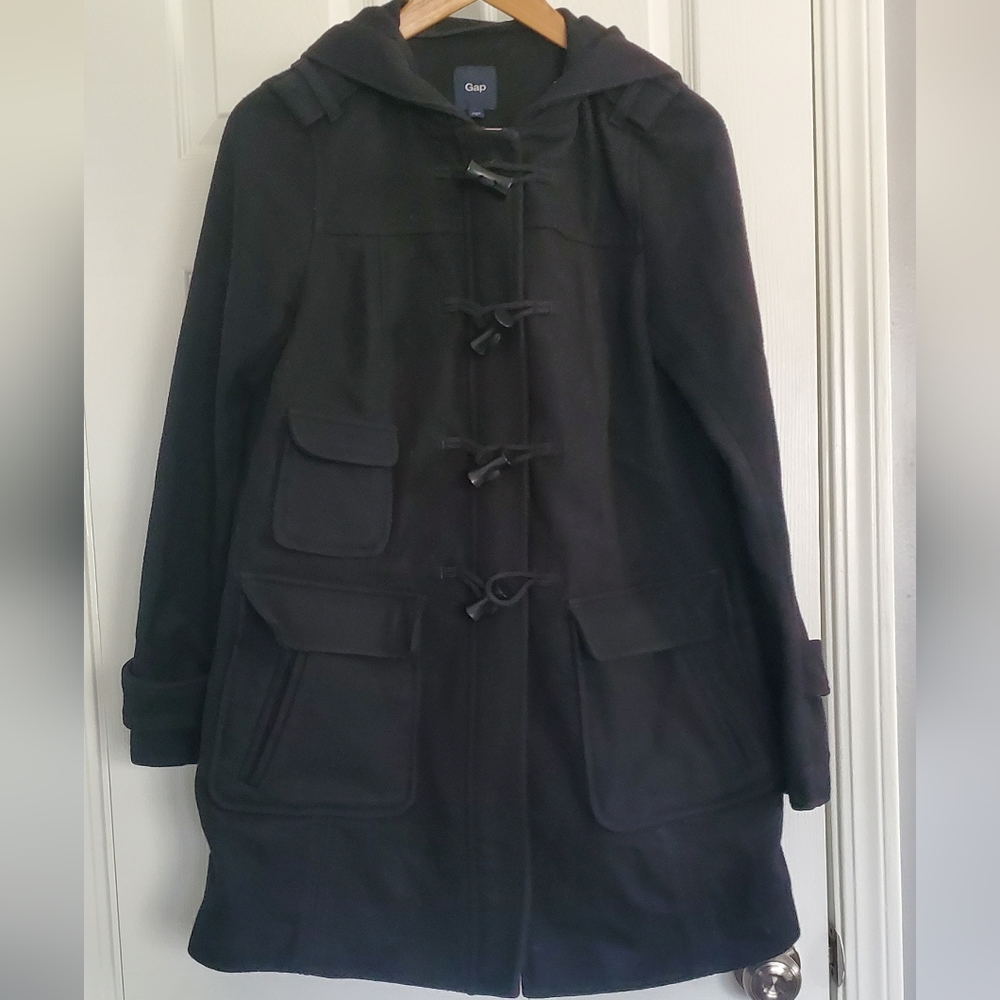 Black Gap hooded coat with toggles and zipper